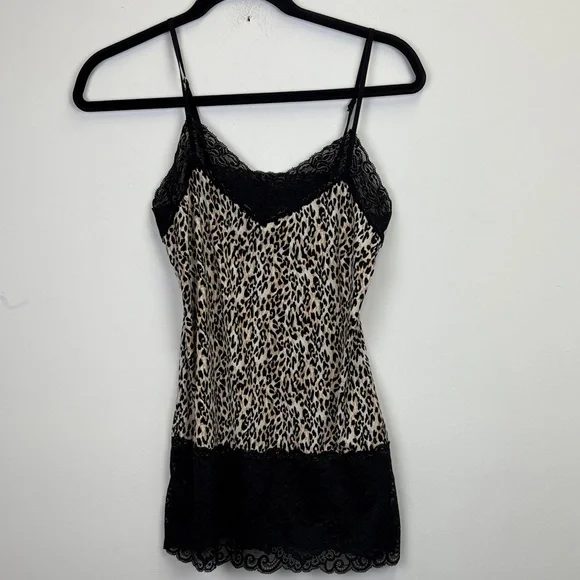 White House Black Market Animal Print & Black Lace Chemise/slip Sz Small - Picture 1 of 8